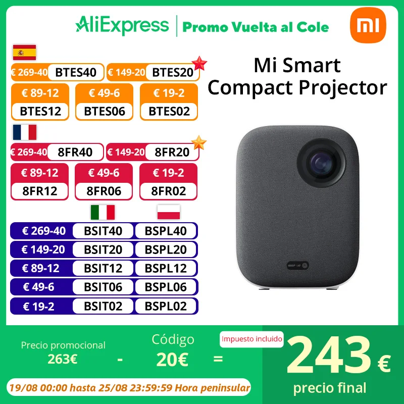 ⚡️ Xiaomi Proyector Mi Smart 1080HD
(Proyector compacto con una resolución de salida 1080p, con Android tv, Altavoz, Wi-Fi ,puerto audio jack, USB 3.0 y HDMI)
✈️ 🇪🇸ENVIO DESDE ESPAÑA🇪🇸
#aliexpress plaza
🚫 PRECIO ORIGINAL: 506€
💲 PRECIO OFERTA : 233€
🎟 CUPÓN: CDES30
🔗 ENLACE: https://bit.ly/4cUIGou
🔴Más chollos en @Chollazosalobestia
🌏Chollazosalobestia.es